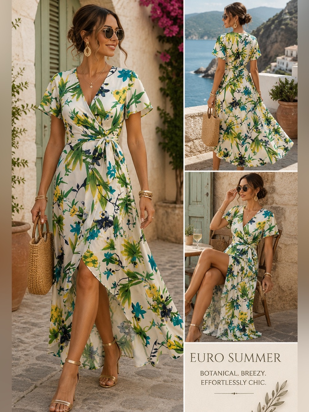 Sofia Jeans by Sofia Vergara Large 12 14 Floral Wrap Maxi Dress Euro Summer
